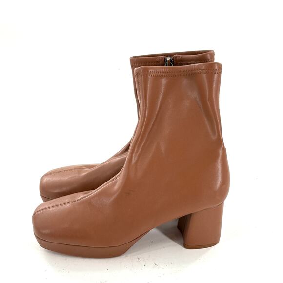 Aerosoles Sussex Platform Boots 8.5 NWOT Tan Brown Vegan Stretch Leather Ankle - Picture 7 of 9